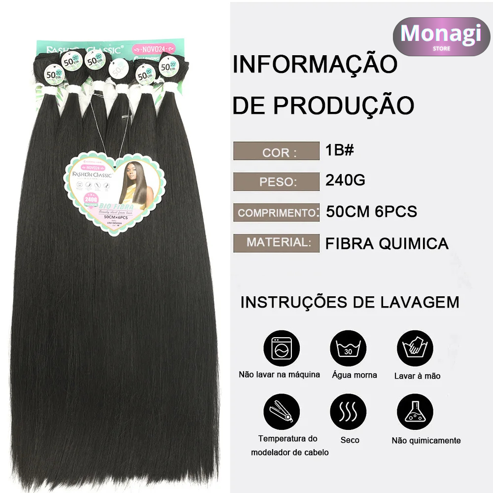Cabelo Orgânico Liso Para Entrelace – 240g, 50cm de Beleza Duradoura