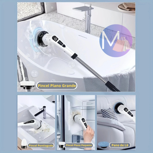 7 em 1 Escova de Limpeza Ajustável Janela Banheiro e Ferramenta de Cozinha Recarregável