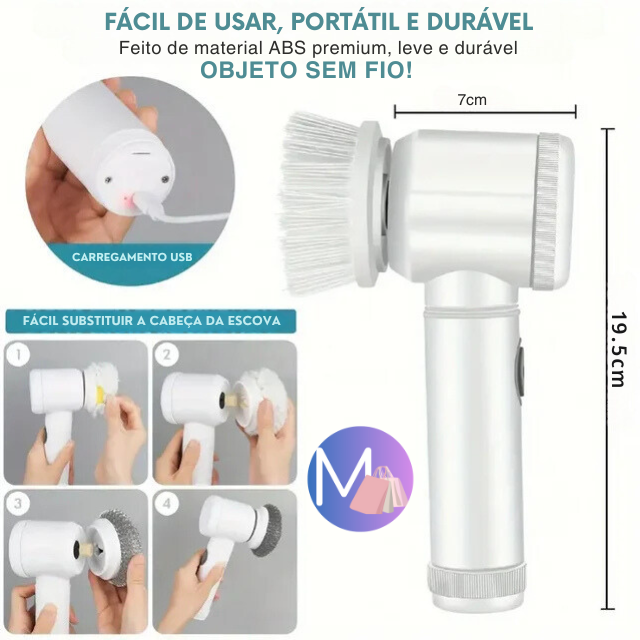 Escova de Limpeza Elétrica 5 em 1 - Sem Fio