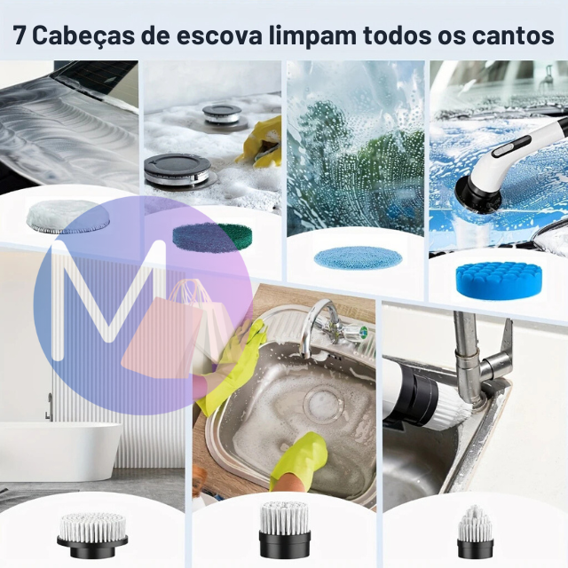 7 em 1 Escova de Limpeza Ajustável Janela Banheiro e Ferramenta de Cozinha Recarregável