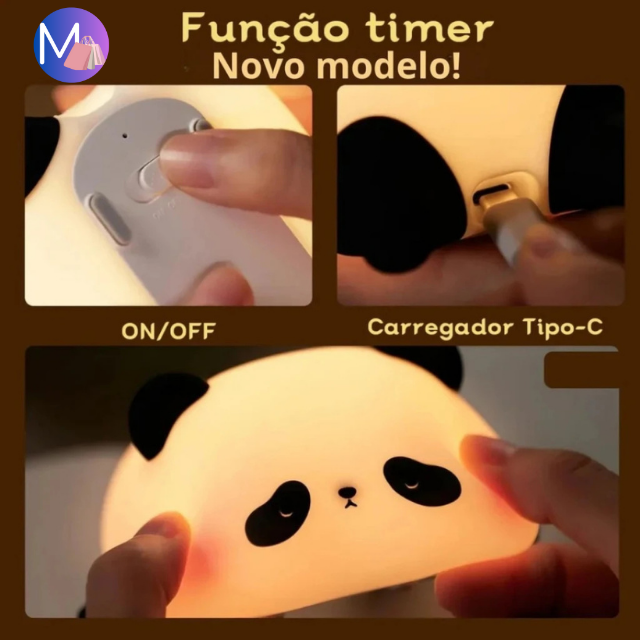 Luminária Noturna de Panda - Animais Fofos de Silicone