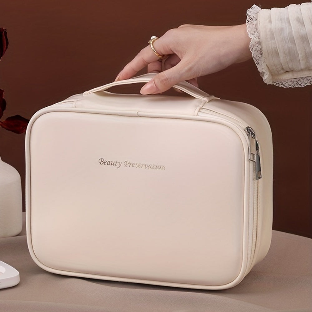 Bolsa de Maquiagem Portátil Grande com Suporte para Pincéis