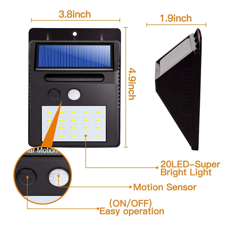 Refletor Solar 20LED com Sensor Inteligente: Perfeito para Entrada e Jardim