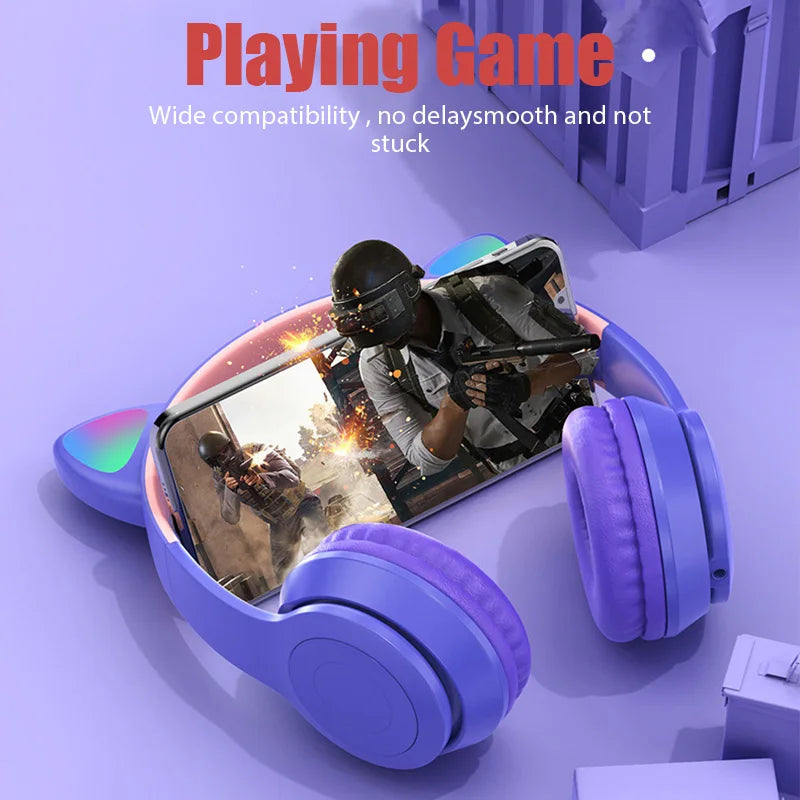 Fone de Ouvido Bluetooth P47M com Orelhas de Gato - Monagi