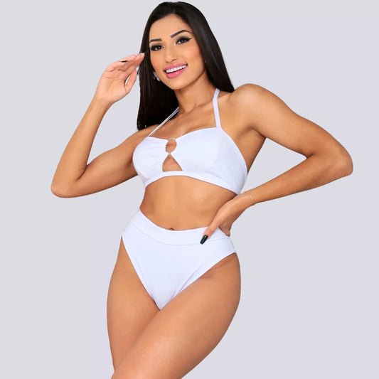 Biquíni com Amarração e Argola Hot Paint – Cintura Alta para um Visual Praia que Transforma!