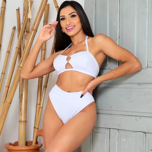 Biquíni com Amarração e Argola Hot Paint – Cintura Alta para um Visual Praia que Transforma!