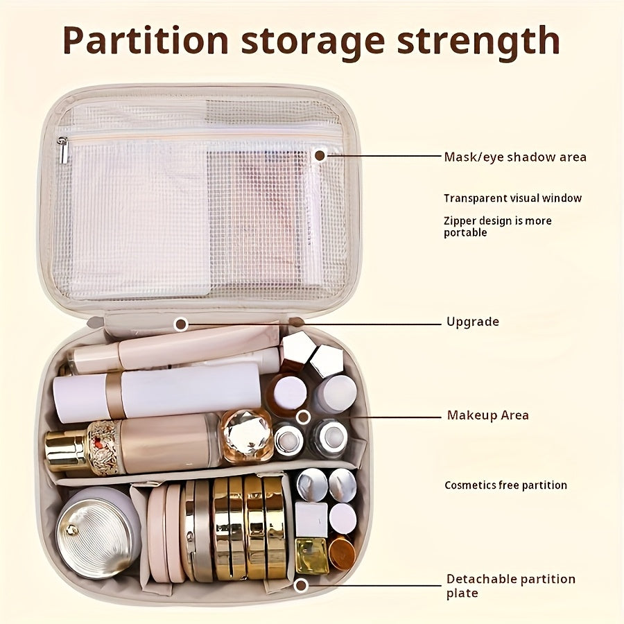 Bolsa de Maquiagem Portátil Grande com Suporte para Pincéis