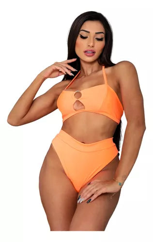 Biquíni com Amarração e Argola Hot Paint – Cintura Alta para um Visual Praia que Transforma!