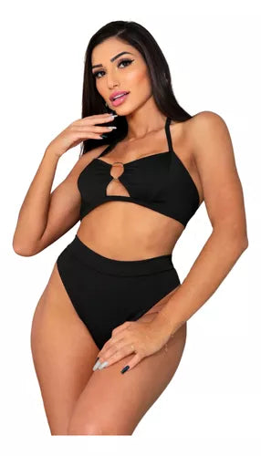 Biquíni com Amarração e Argola Hot Paint – Cintura Alta para um Visual Praia que Transforma!