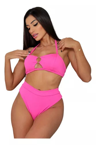 Biquíni com Amarração e Argola Hot Paint – Cintura Alta para um Visual Praia que Transforma!