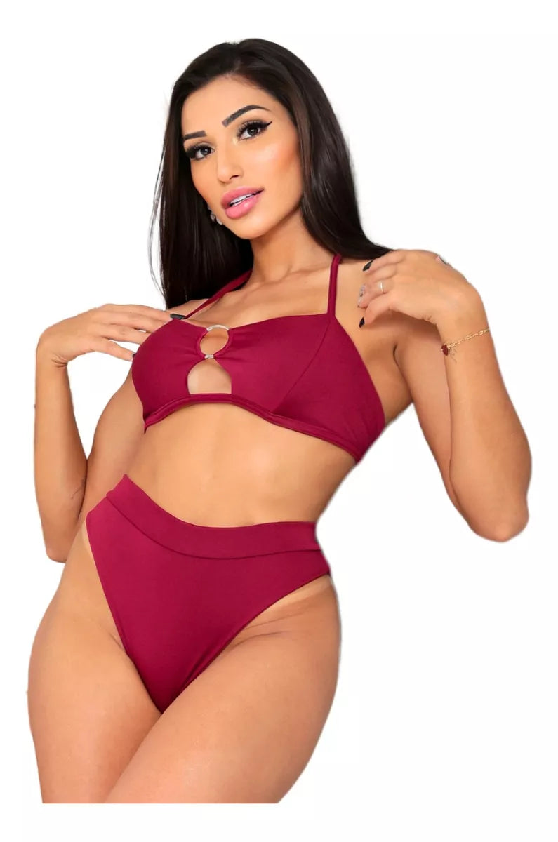 Biquíni com Amarração e Argola Hot Paint – Cintura Alta para um Visual Praia que Transforma!